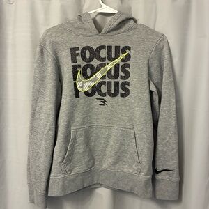 Nike Grey Hoodie with Neon Yellow Swoosh and 'FOCUS' Graphic
